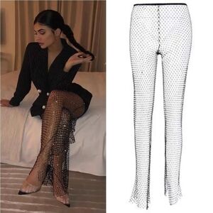 Elegant Black Sheer Rinestones Pants